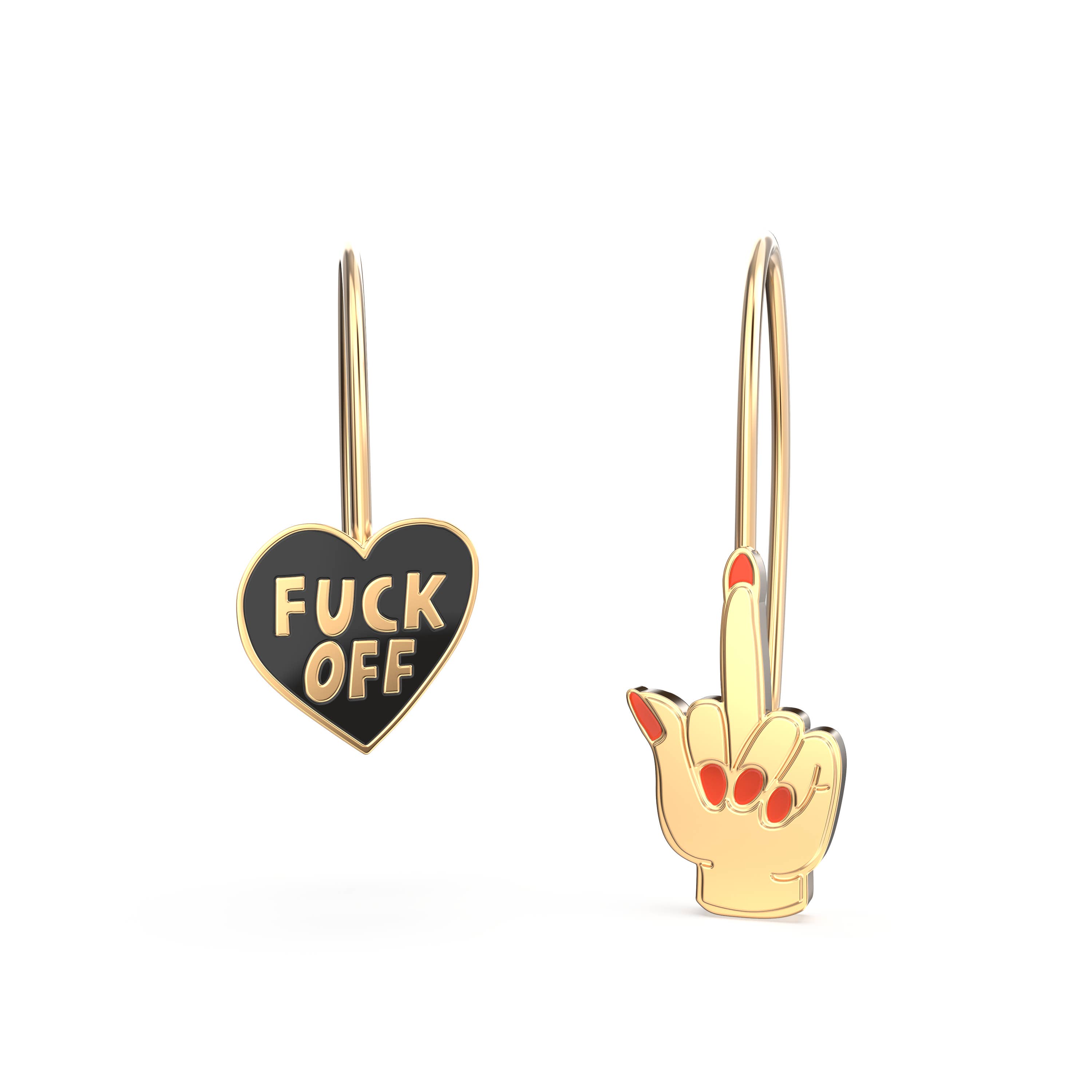 Yellow Owl Workshop - Wholesale Dangle Earrings - F*ck Off Heart & Middle Finger Earrings - Gold Swear Word