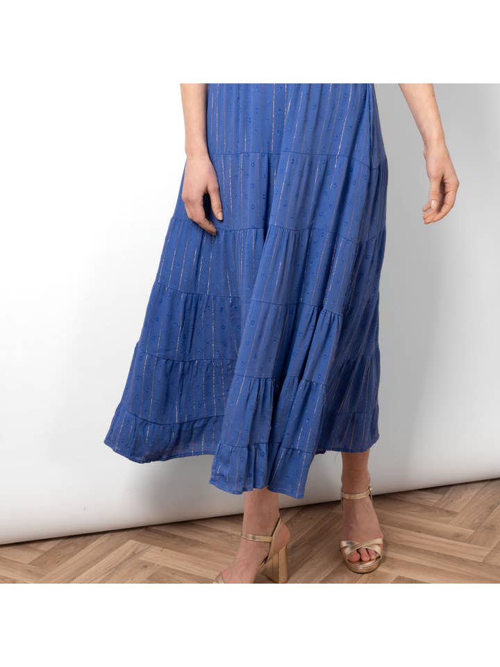 Sarta – wholesale Dress – Women's – Sienna Maxi Kaftan Dress - Royal Blue, Metallic Stripe