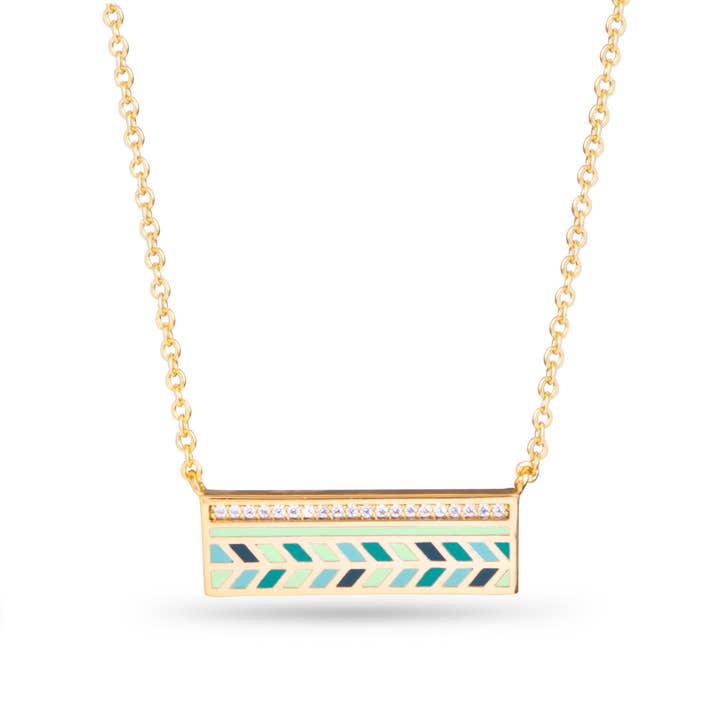 Collier en émail bleu/vert et barrette en zircone cubique - Doré pour la vente par Amanda Blu