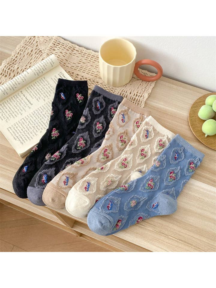 Rufia - Vintage Rose Relief Knit Crew Socks for wholesale by Funkyrel® Atzbranding Limited