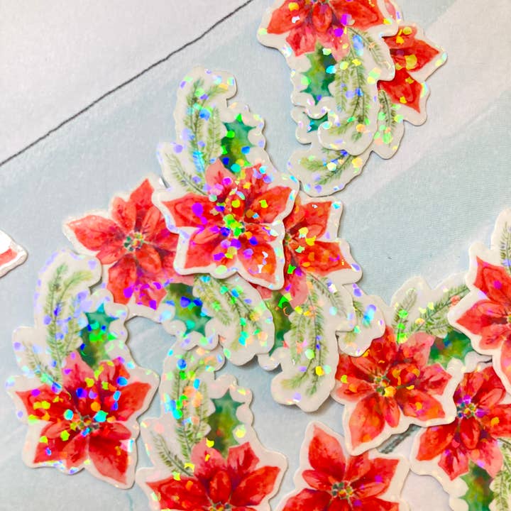 Autocollants Holographiques Paillettes Mini Poinsettia pour la vente par stickersbyjodi
