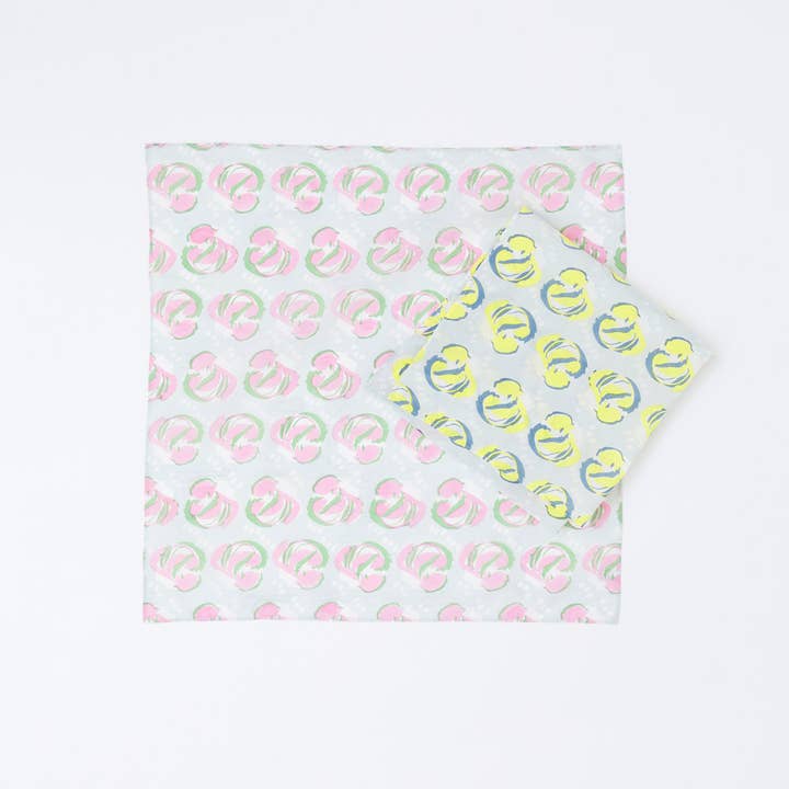 Pink Afternoon walk by the lake Block printed handkerchief for wholesale on Faire10