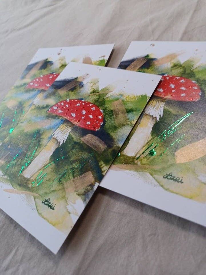 Larisanjou - Wholesale Art Print - Amanita Muscaria Hand-Embellished Art Print Watercolor1