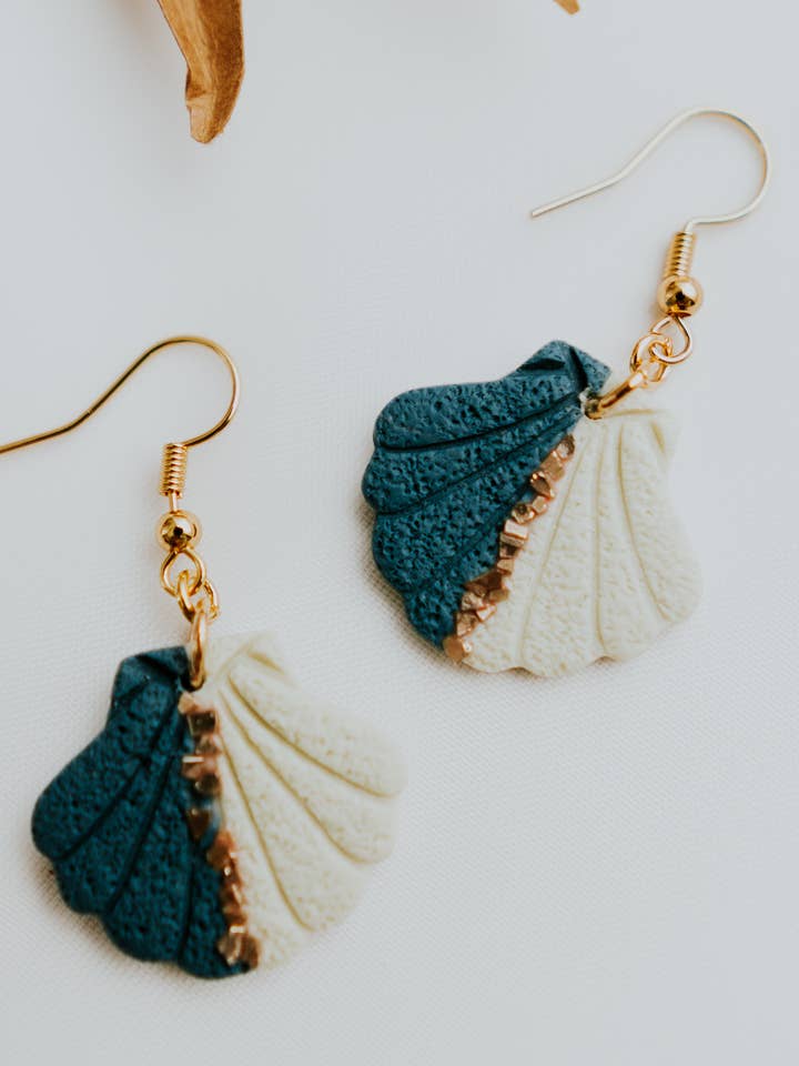 Crushed Glass Ocean Breeze Shell Summer Clay Earrings for wholesale by Happy Cutter Co