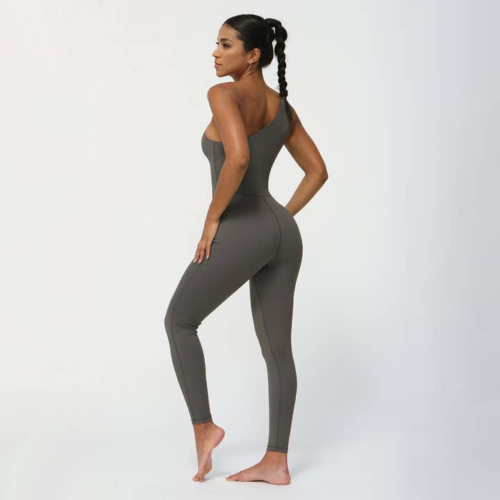 Sodalemon - Wholesale Jumpsuit - Women's - Women Single Shoulder Fitness Padded Yoga Sport Jumpsuit