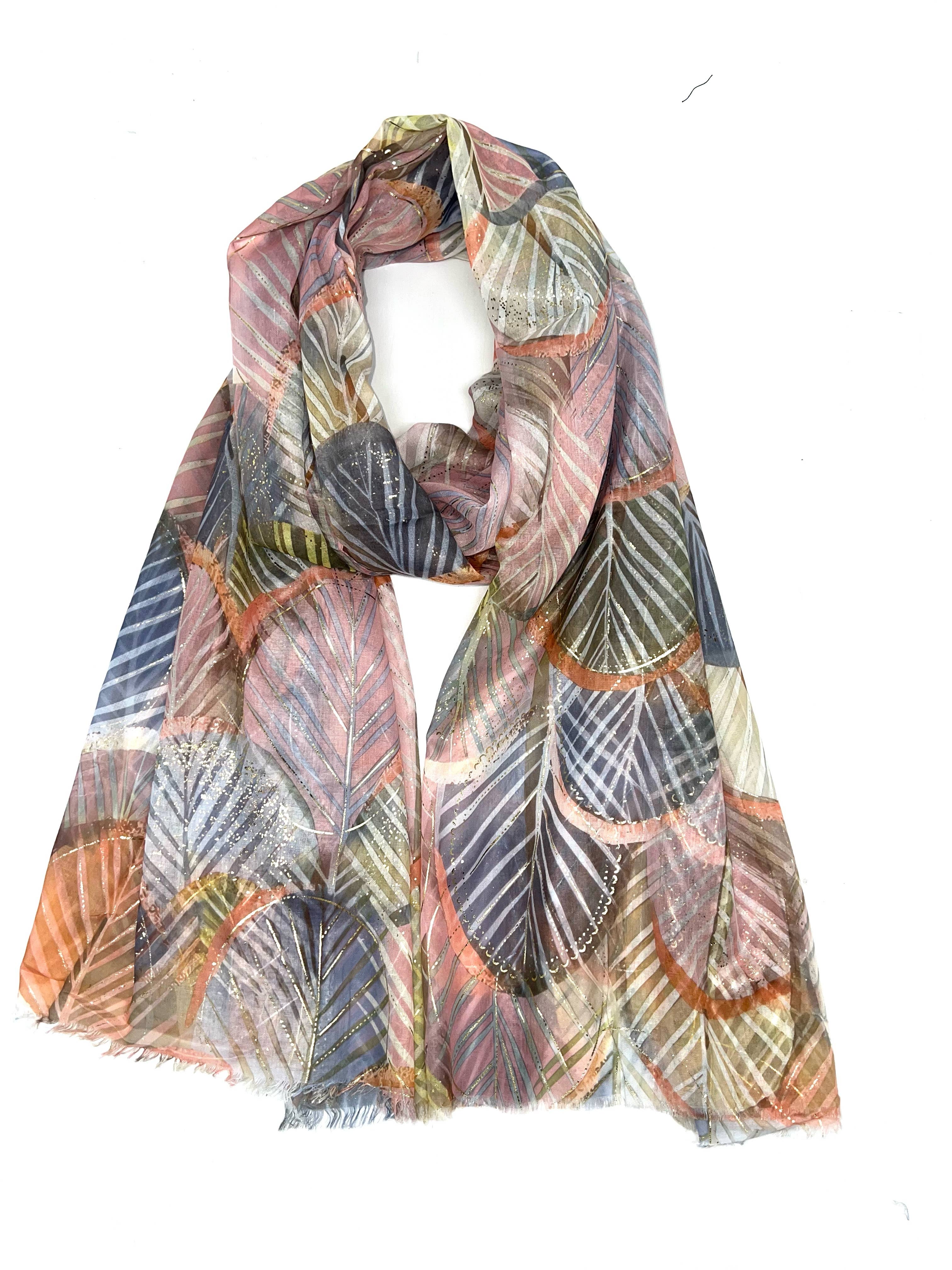 LINETA - Wholesale Head Scarf - Women's - LN-50 Ginkgo pattern scarf with gilding5