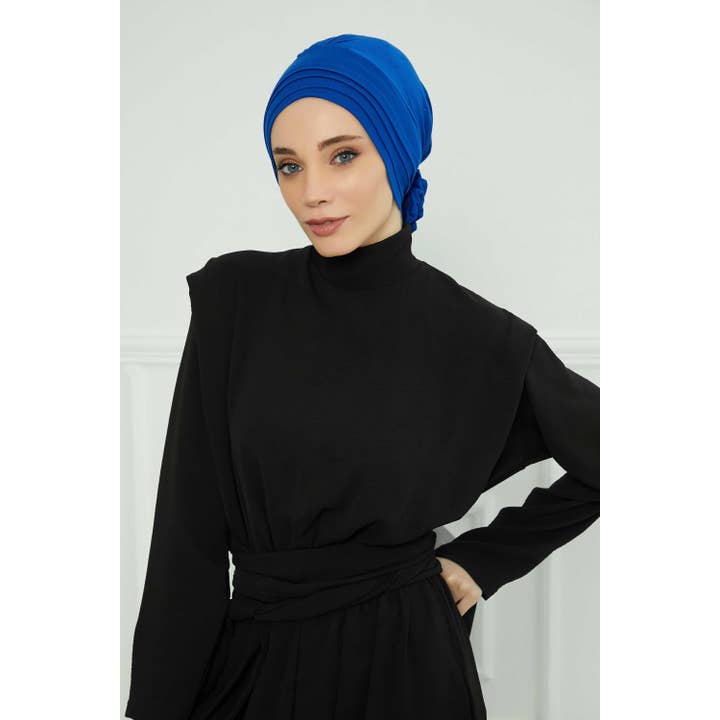 Turbante istantaneo plissettato realizzato in cotone pettinato di alta qualità, comodo turbante hijab pre-annodato, copricapo flessibile per chemioterapia, B-74 per la vendita all'ingrosso da parte di Aisha's Design