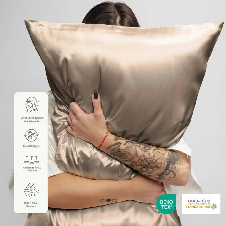 SilkSleek® – Engroshandel Hovedpudebetræk – Taupe silke pudebetræk6