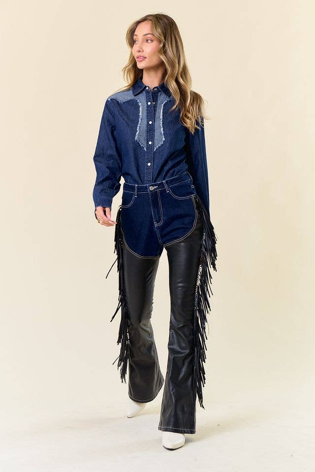 Saints & Hearts – wholesale Jeans - Dam – Mörka denimchaps med fransar6