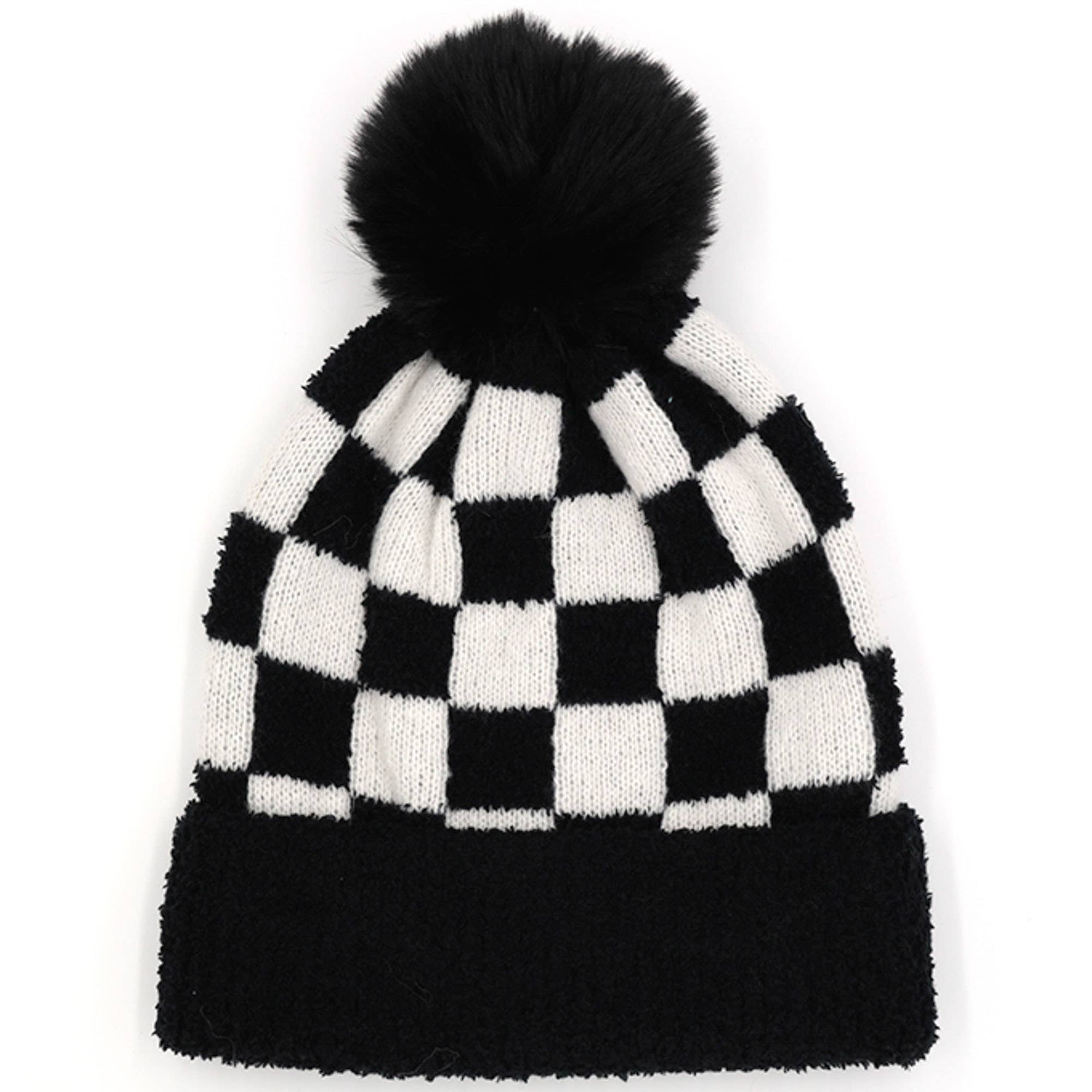anbfashion - Wholesale Beanie - Women's - CHECKERED POM POM BEANIE MH-01380