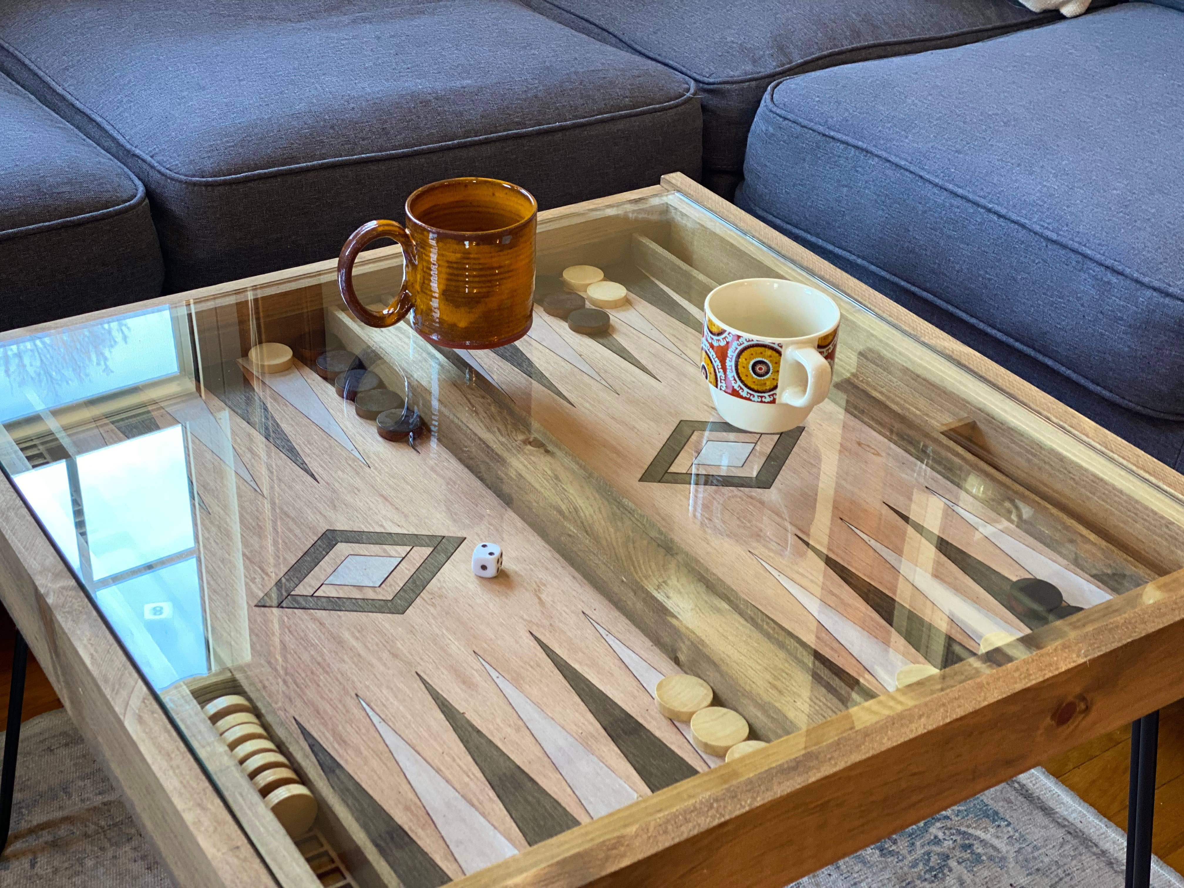 Charles River Woodworks - Wholesale Coffee Table - Rustic Backgammon Coffee Table with removable glass top - 25x25"3