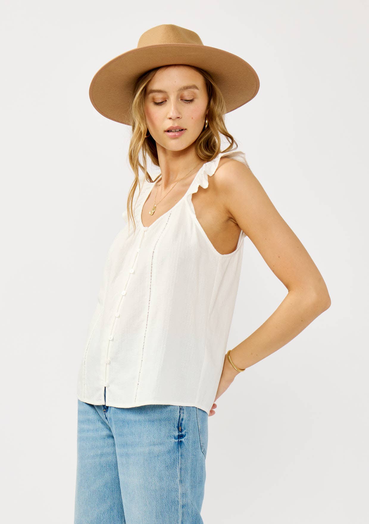 White Ladder Lace Ruffle Sleeve Top for wholesale on Faire1