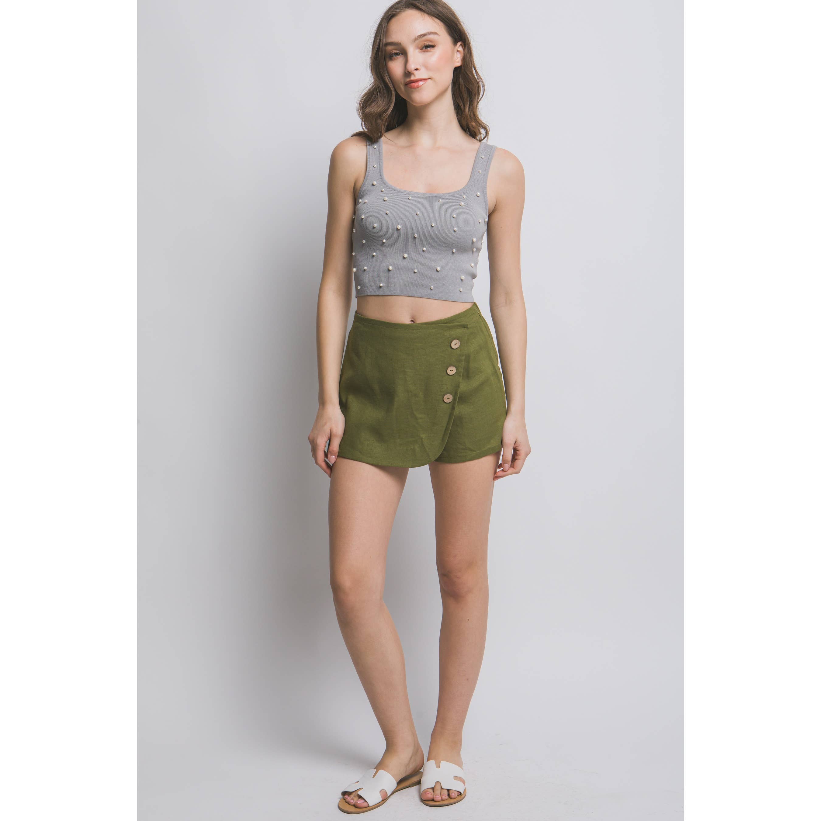 ITSSY - Venta al por mayor Falda pantalón - Mujer - Minifalda de lino con botones laterales15