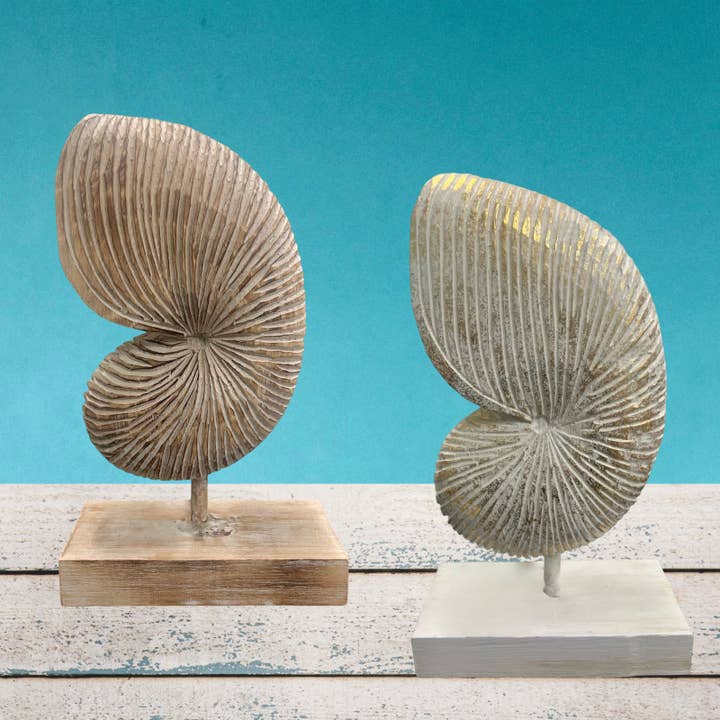 Bamboo Source Tropical Decor - Wholesale Decorative Tabletop Object - Wooden Nautilus Statue - Assorted