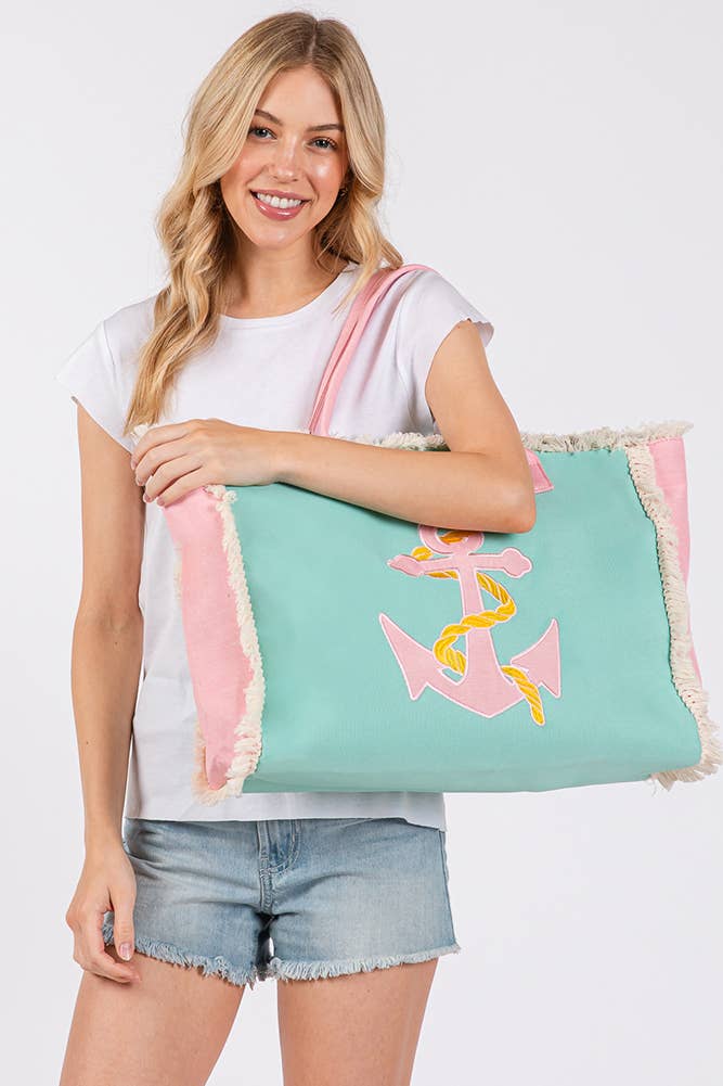 Hana - Wholesale Tote Bag - Women's - Embroidered Design Patch Fringe Summer Tote Bag7