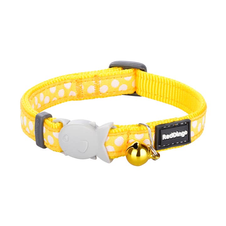 Cat Collar Yellow with White Spots / Polka Dots 12mm for wholesale by Red Dingo