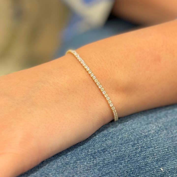 14kt Gold Vermeil Zircon Tennis Bracelet- 7" for wholesale by Kiss Me Kate Jewelry