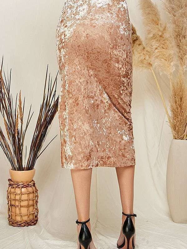 Heart & Hips - Vente Jupe – femme - Jupe midi en velours froissé à taille haute froncée2