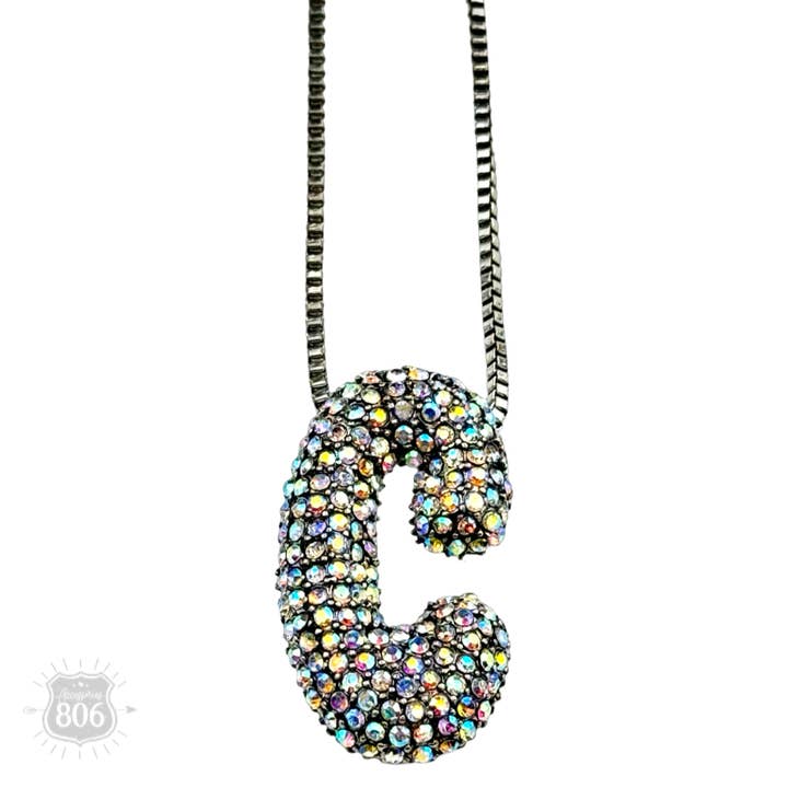 Rhinestone letter pendant on silver necklace for wholesale on Faire2
