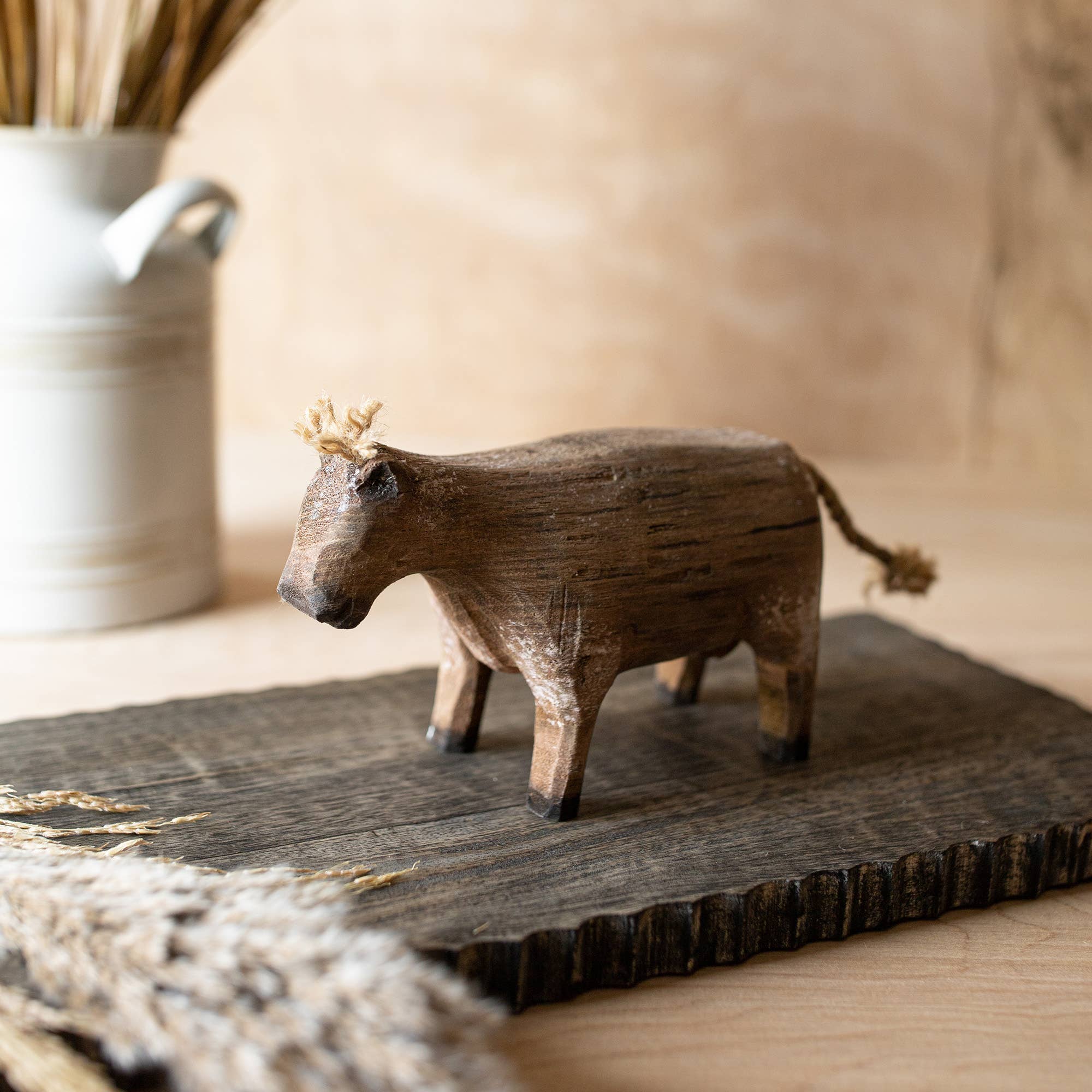 Foreside Home & Garden - Wholesale Decorative Tabletop Object - Prescott Carved Cow Deco Accent Natural Wood Fall Decor