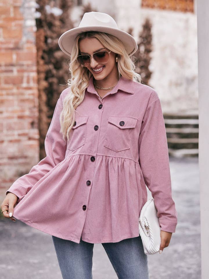 Corduroy Baby Doll Button Down Shirt G5-TP6805 for wholesale by ePretty