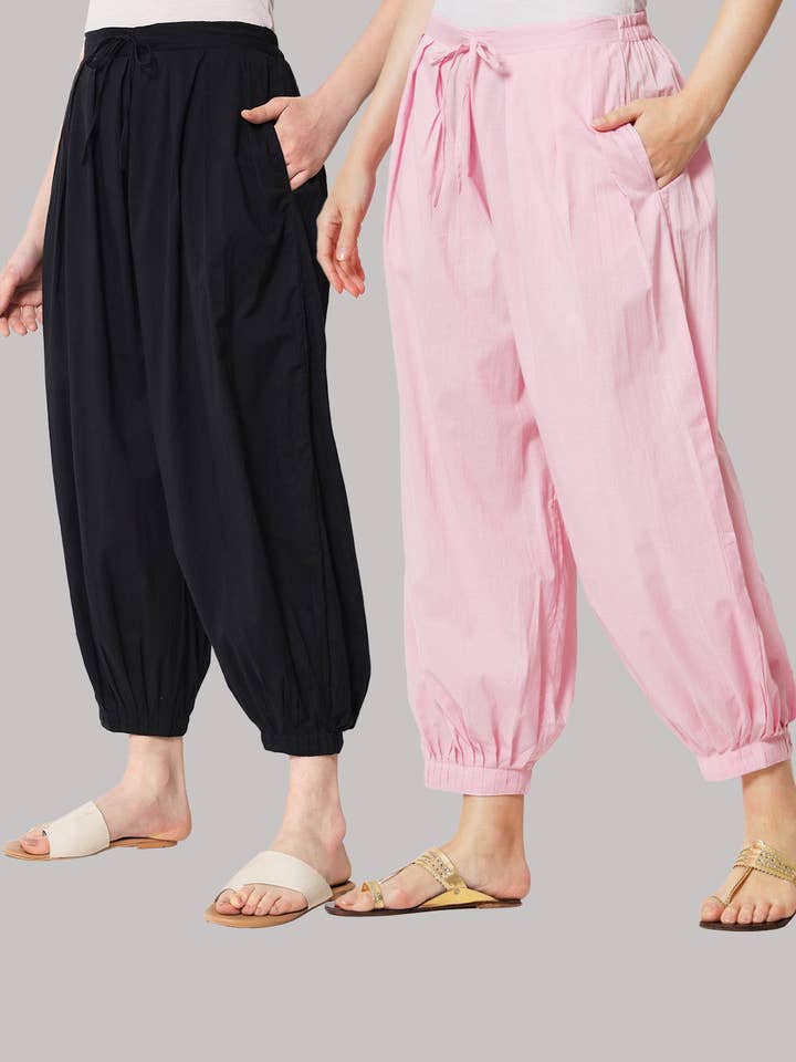 Paio di salwar 100% cotone - Nero & Rosa Nebbia per la vendita all'ingrosso da parte di Thevasa