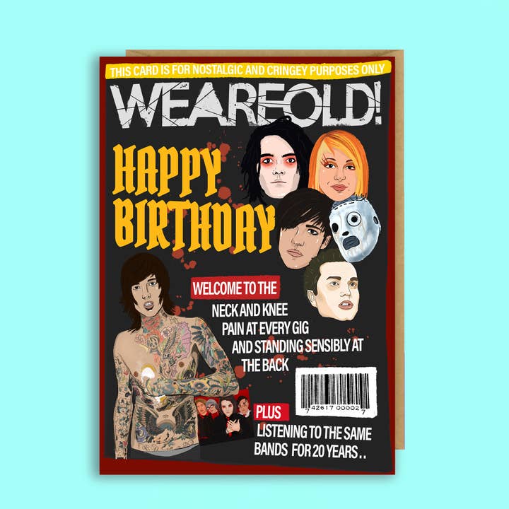 Biglietto di compleanno per vecchi emo, My Chemical Romance, Paramore, Goth per la vendita all'ingrosso da parte di The Queer Store