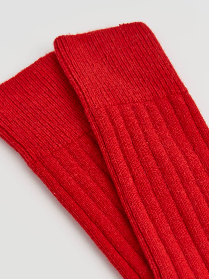 Postbox Red Merino Bed Socks for wholesale on Faire2