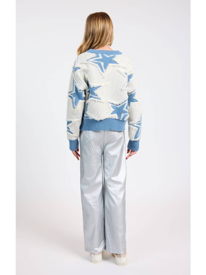 Sadie & Sage - Wholesale Knit Sweater - Kids - Tween Show Time Star Intarsia Sweater: IVORY BLUE16