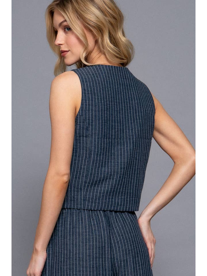 Active Basic | Active USA – Engroshandel Habitvest – til kvinder – V-udskæring Foran Knaplukning Linned Effekt Vest5