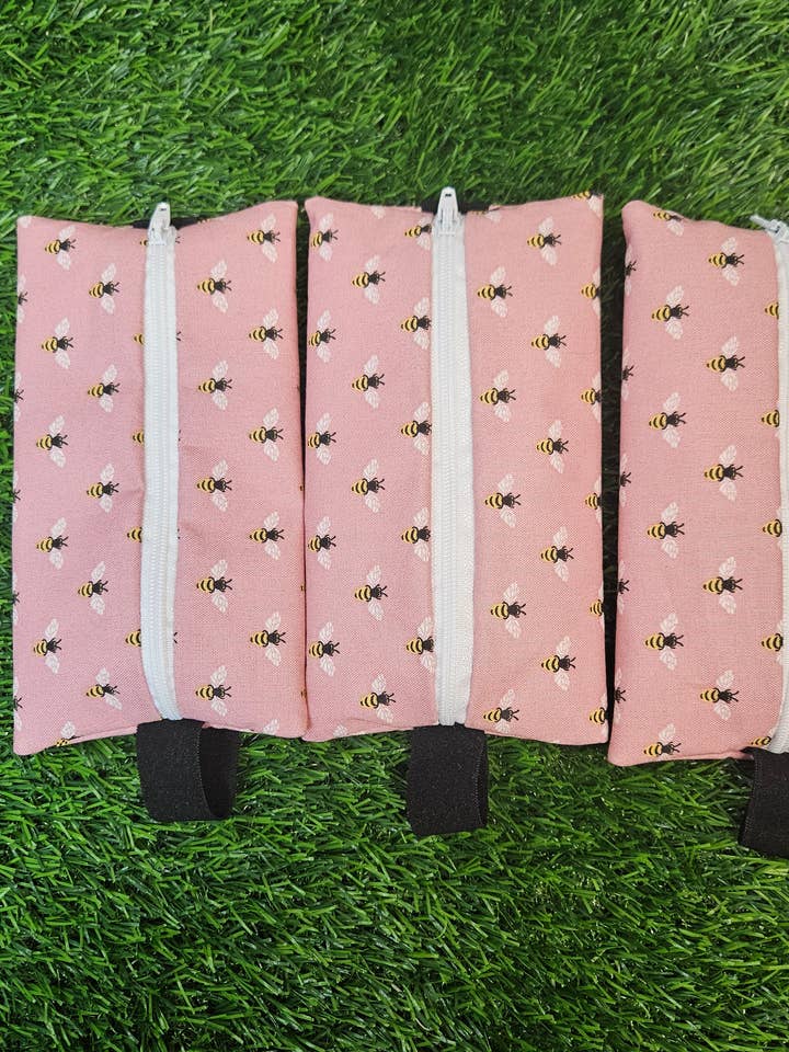 Bee Print Pencil Case – Zipper Pouch with Elastic Strap for wholesale by Bookmarks and Daydreams