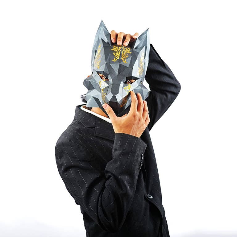 PAPERCRAFT WORLD – Kit de artesanato DIY por atacado – Máscara Futuriistic Fox Origami 3D PaperCraft - Preto1