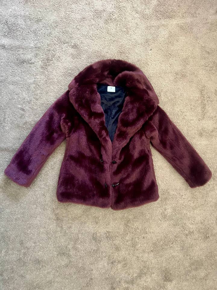 Women's Short Duchess Coat in "Wine" Chinchilla STOCK for wholesale by Dolce Aqua Swimwear