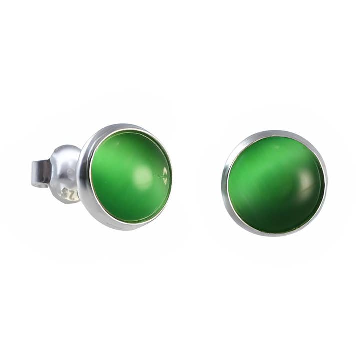 Silver Round Green Cat's Eye Stud Earrings for Women for wholesale by Echmeck LLC