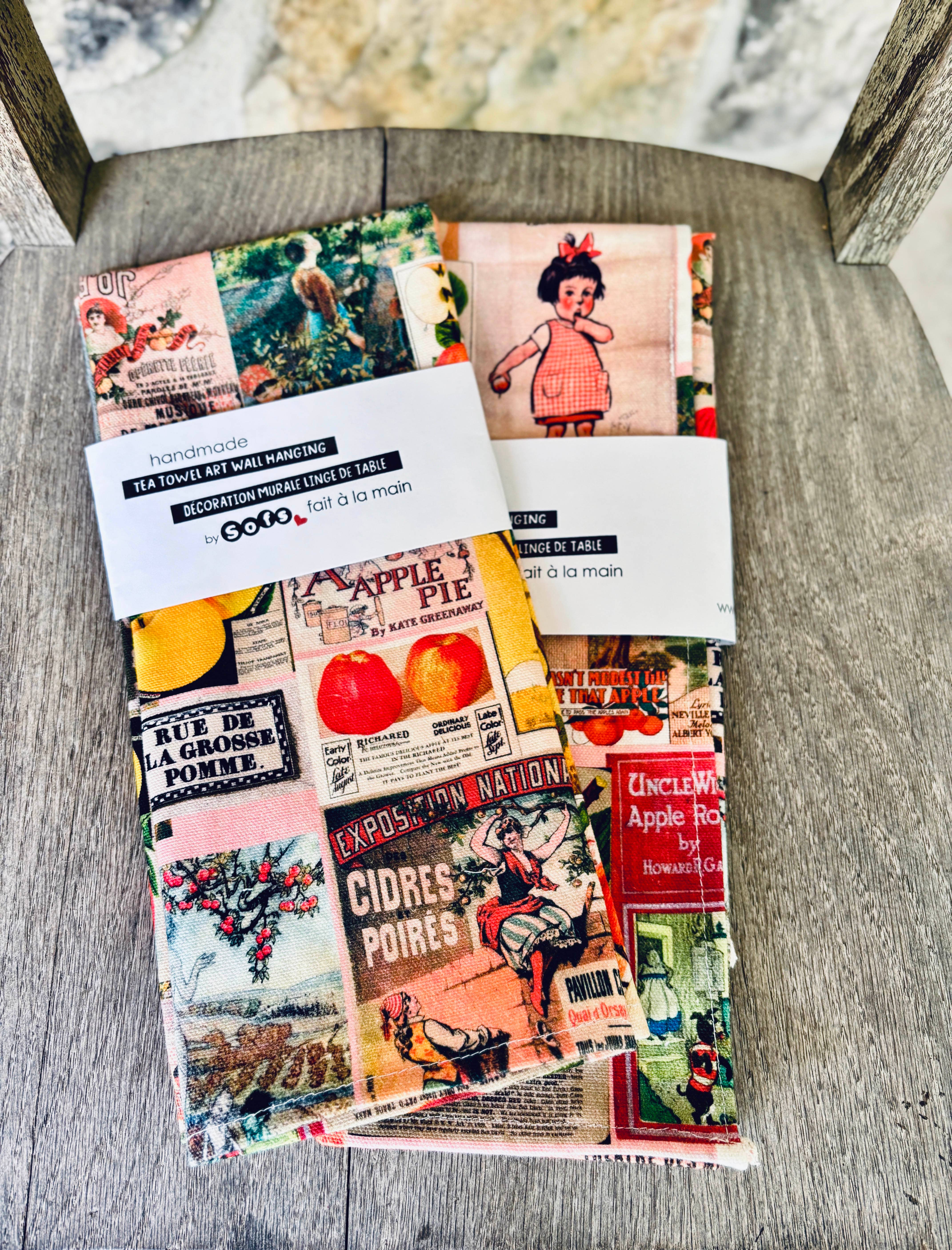 Sofs Designs - Wholesale Tea Towel - Tea Towel in Apple. Made from a collage of Vintage apple art2