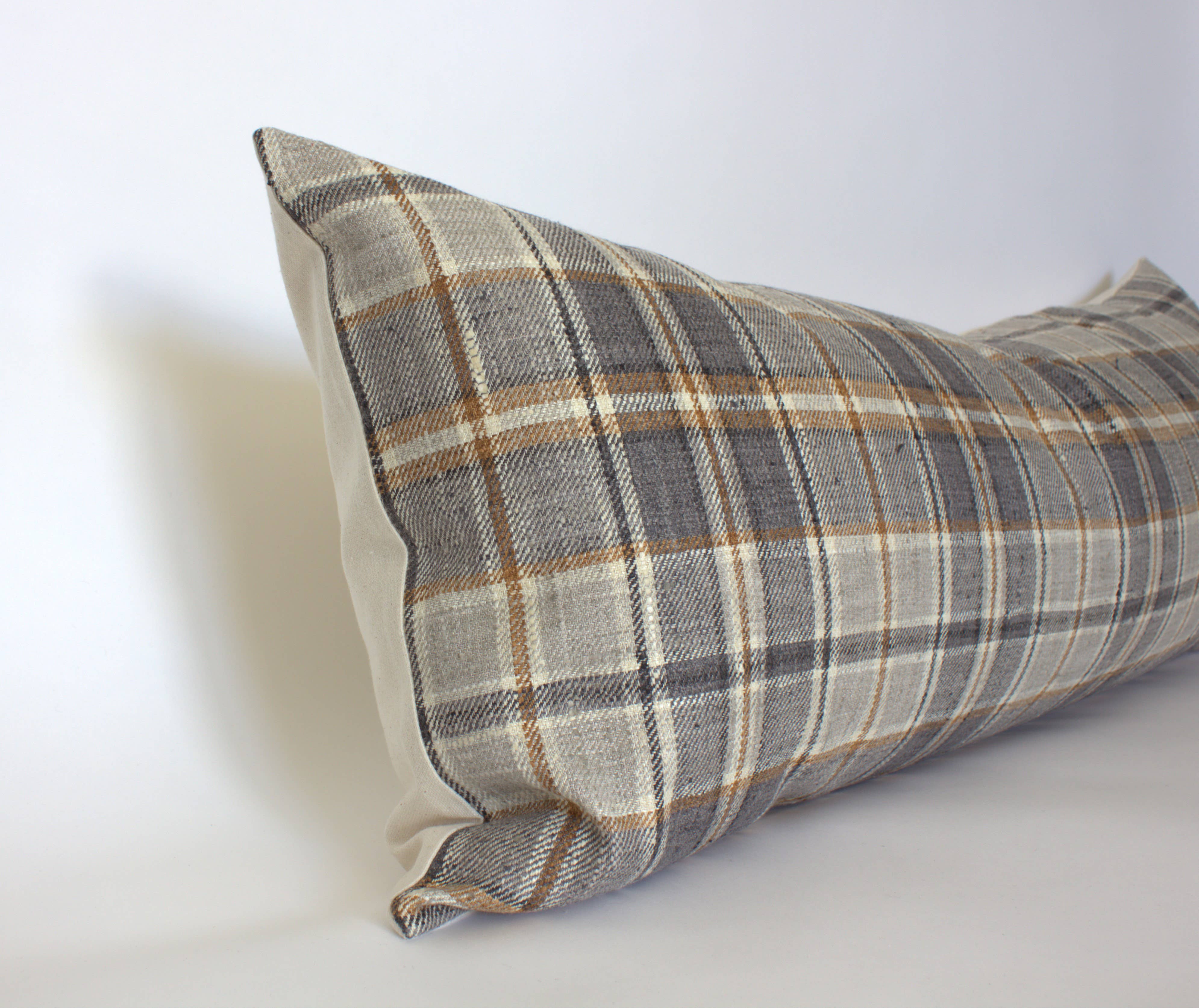 Textileish - Wholesale Throw pillow cover - Brown Plaid Throw Pillow Cover, Neutral Beige Pillow | Nolan10