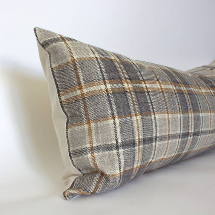 Textileish - Wholesale Throw Pillow Cover - Brown Plaid Throw Pillow Cover, Neutral Beige Pillow | Nolan10