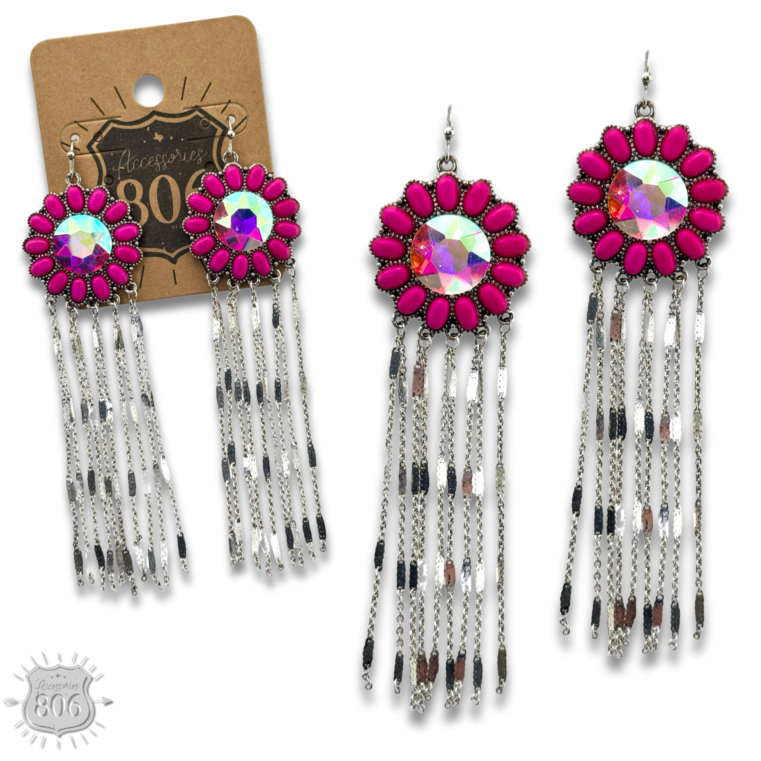 Pink Panache Brands - Wholesale Tassel Earrings - Flower concho fringe earring0