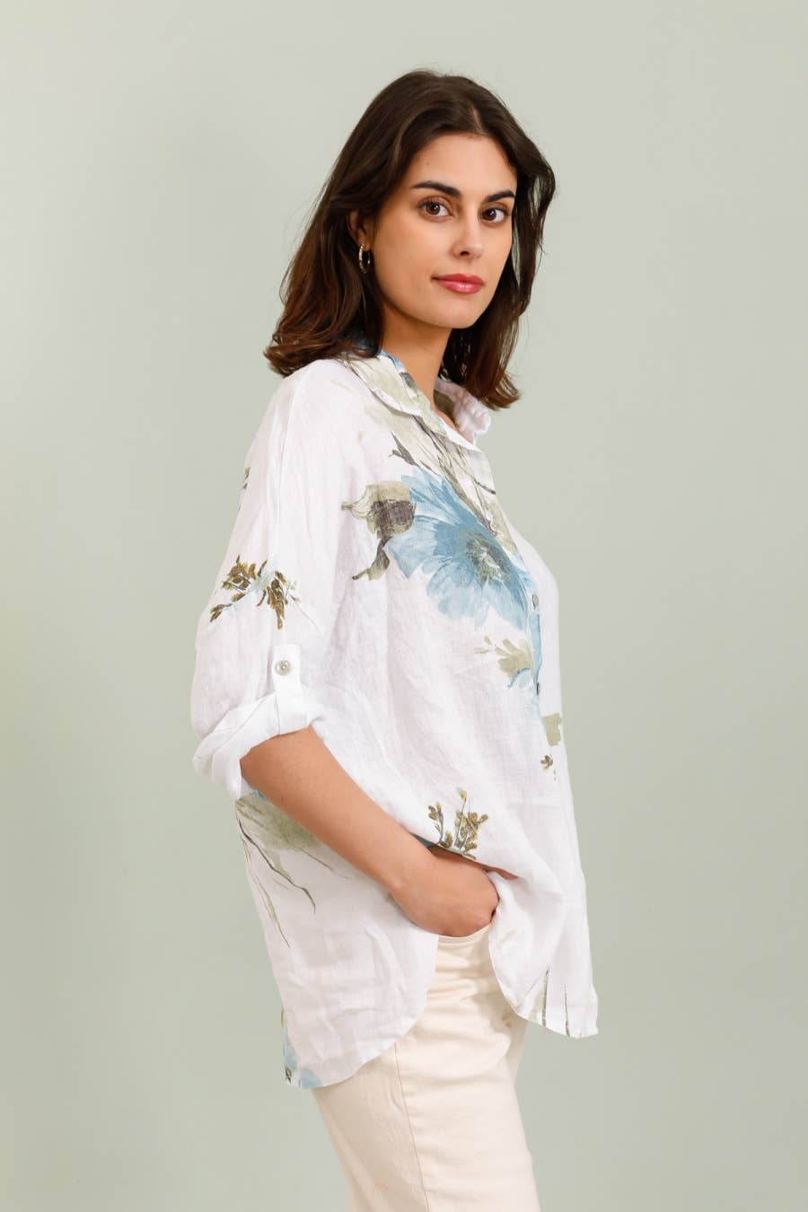 LÉA & LUC - Wholesale Dress - Women's - Floral print shirt in 100% Linen REF. 20090/524