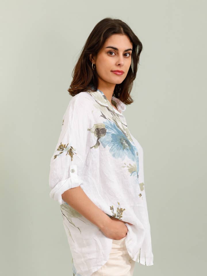 LÉA & LUC - Wholesale Dress - Women's - Floral print shirt in 100% Linen REF. 20090/524