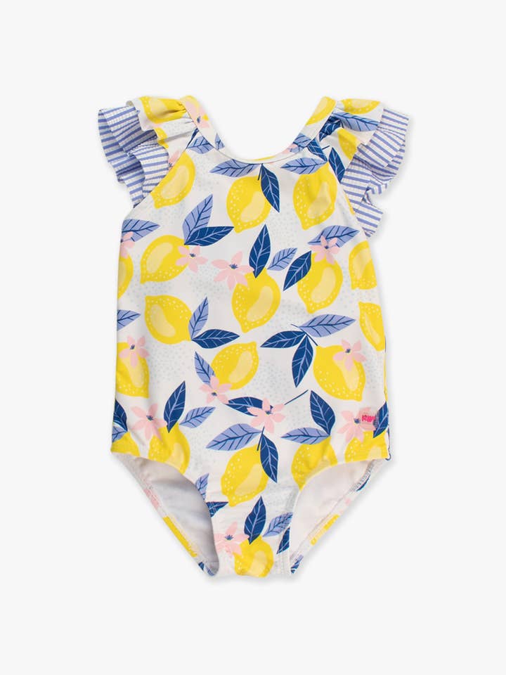 Yellow Girls Lemon Capri Bow V-Back One Piece Swimsuit for wholesale on Faire9