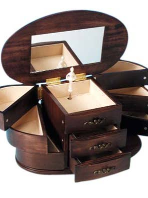 Jewelry Box Made of Wood, With 2 Front and Six Side Drawers for wholesale by Musicbox Kingdom