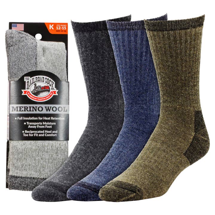 Chaussettes mi-mollet grande taille en laine mérinos (1 paire) pour la vente par Railroad Sock llc