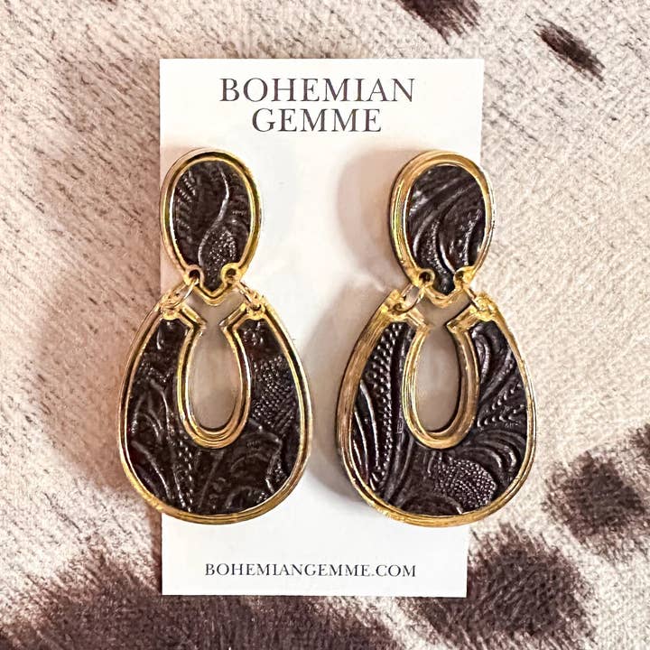 Heather Horseshoe Statement Earrings- Brown for wholesale by BOHEMIAN GEMME