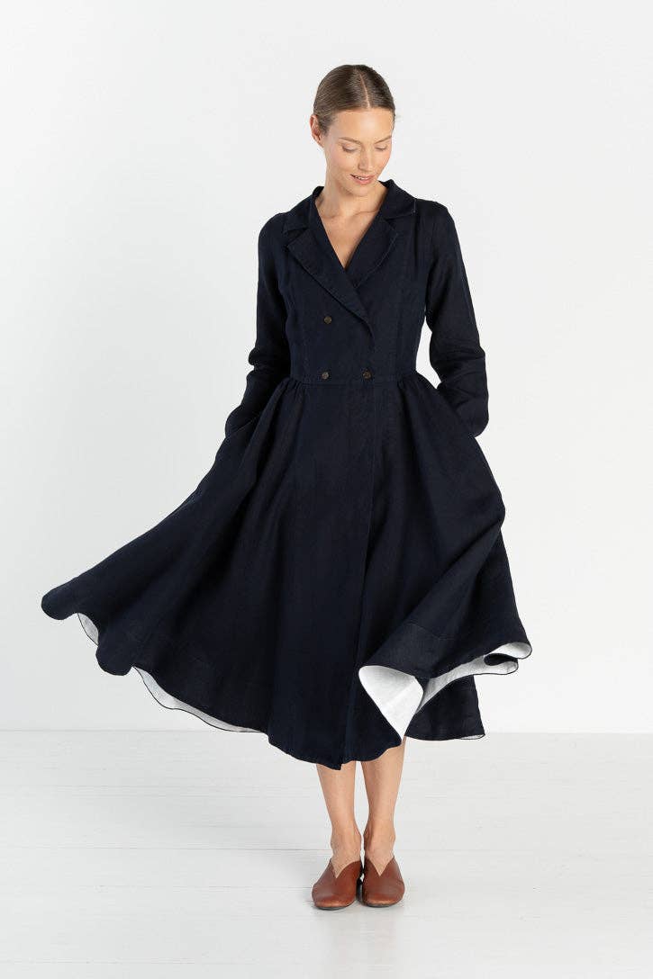 Son de Flor - Venta al por mayor Vestido - Mujer - Enola – Vestido Midi de Lino a Medida con Cuello con Muesca3