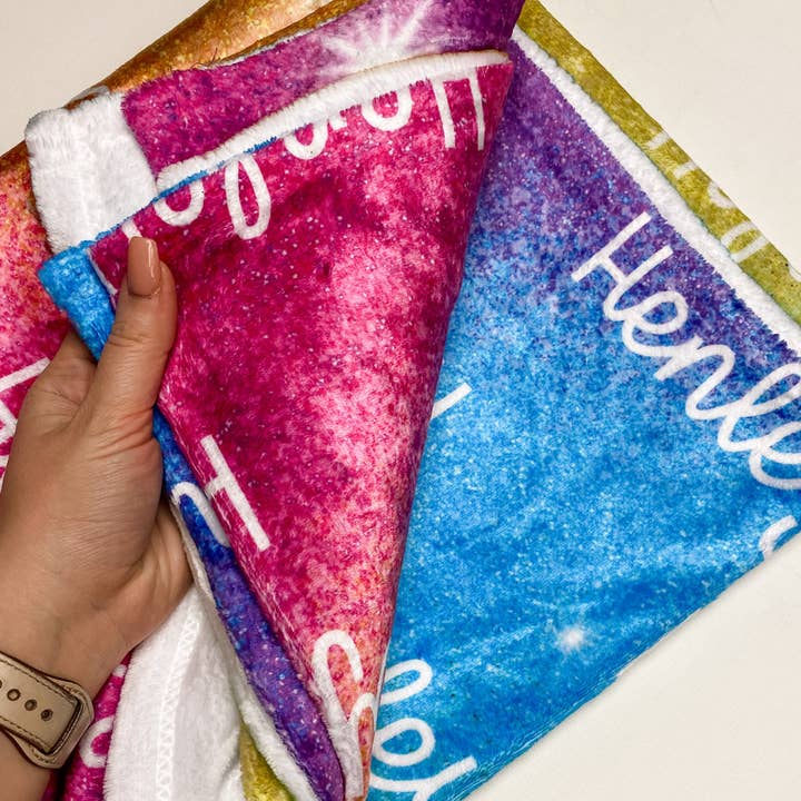 Danazyne - Wholesale Bedding Blanket - Kids & Baby - Rainbow Galaxy Personalized Repeating Name Plush Minky3