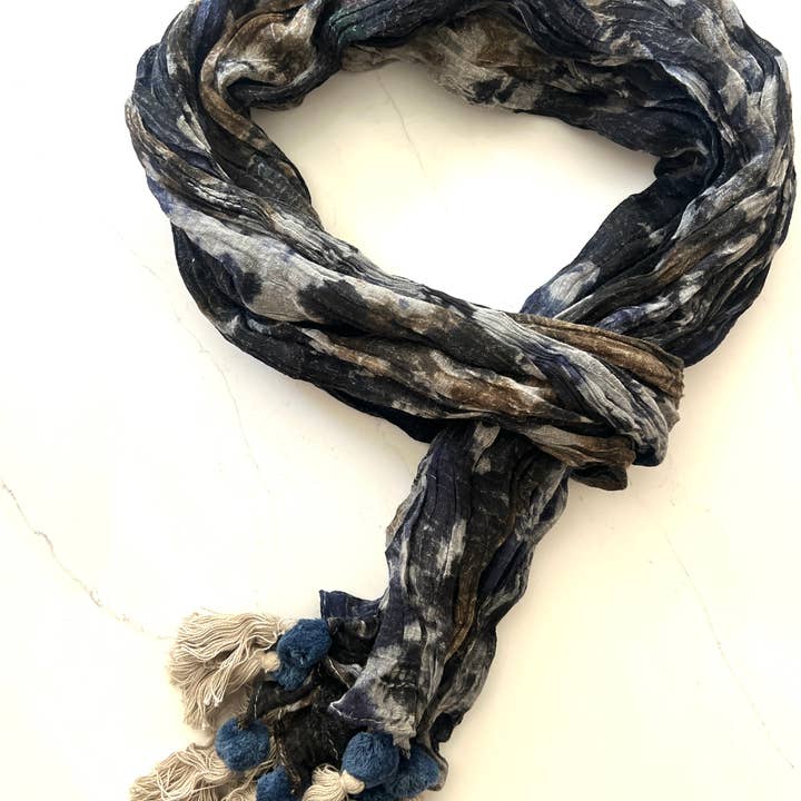 Summer Cotton scarves pom pom tassel grey blue brown for wholesale by Erik & Mike