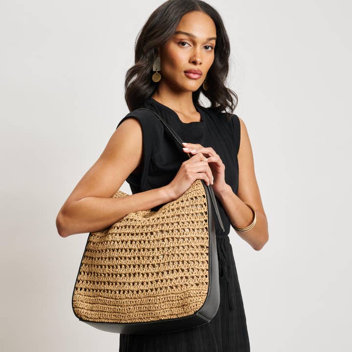 Moda Luxe - Venta al por mayor Bolso con correa - Mujer - Bolso Hobo Savannah de paja con diseño de crochet