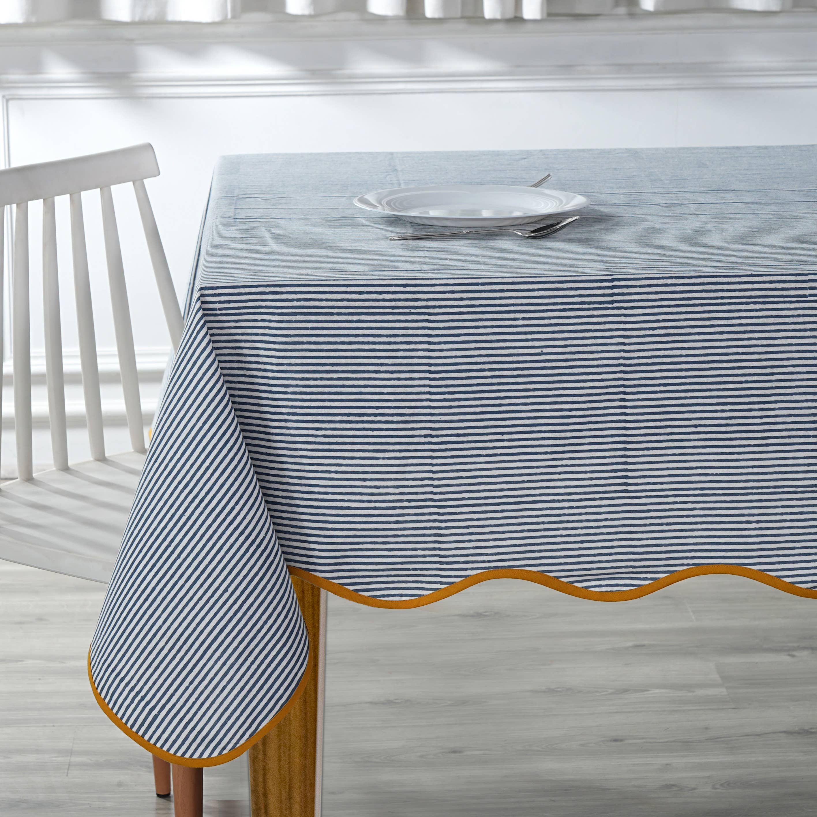 Fabricrush - Venta al por mayor Manteles - Mantel de algodón 100% con rayas azules y ribete amarillo4
