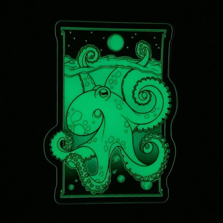 Glow in the Dark Sticker - Blæksprutte under månen for engroshandel hos Thruhalia's Art